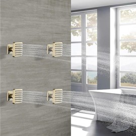 LOCALAND Solid Brass Square Body Spray Jets for Shower, High Pressure Wall Mount Massage Spray, Upgrade Spa Jets, 4PCS, Brushed Gold