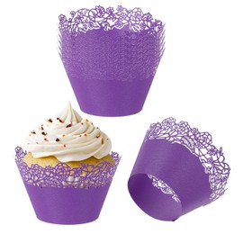 PATIKIL Cupcake Wrappers Paper, 50 Pack Baking Cups Standard Rose Decoration for Anniversary Birthday Weddings and Parties, Dark Purple