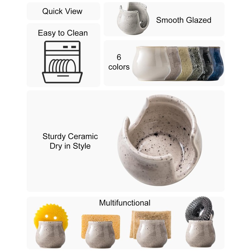 Zoeeker Sponge Holder for Kitchen Sink, Ceramic Dish Sponge Drying