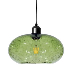 Tsiwgy Modern Green Glass Pendant Light, 1-Light Glass Dome Shade Pendant Lighting Fixture for Kitchen Island, Sink, Counter, Bar,Nursery,Dining Room, Matte Black 10inch Diam