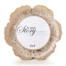 C&Z Round Floral Picture Frame, 4x4 Circular Flower Shaped Photo Frame with High Definition Glass Front for Tabletop, Home Decor, Wedding, Graduation