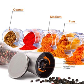 Salt and Pepper Grinder Tall Size - Black Pepper,Herb Shakers Mill Refillable Manual - Stainless Steel Lid - Adjustable Coarseness - Glass Material- Fits in Home,Kitchen,Barbecue