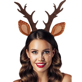 Outyua Deer Antlers Headband Deer Ears Antlers Costume Adult Antler Reindeer Horns Xmas Christmas Costume for Women