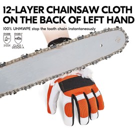 Vgo... Pair of EN381-7 Class 1 20m/s Chainsaw Protection Gloves Cut Protection High Anti Cutting Strength Goat Leather and PVC (GA8912)