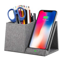 COSOOS Fast Wireless Charger with Desk Organizer, Desk Phone Charger Compatible with 12/12 Pro/12 Pro Max/12 Mini/SE /11/11 Pro Max/XS, Galaxy S20/S20+/S10/Note 10/Note 9/(No AC Adapter)