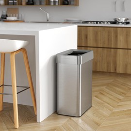 iTouchless 16 Gallon Dual-Deodorizer Open Top Trash Can Rectangular Shape, Commercial Grade Stainless Steel, 61 Liter Recycle Bin, Silver