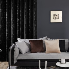 Deconovo Black Out Curtains for Living Room, 42 x 84 Inch Length 2 Panels Set, Thermal Insulated Soundproof Window Drapes with Silver Print, Grommet Machine Washable Panels for Bedroom Sliding Door