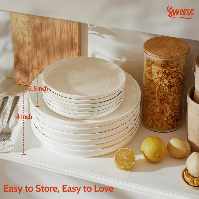 Sweese Porcelain Dinner Plates Set of 6, 10.5 Inch Dish