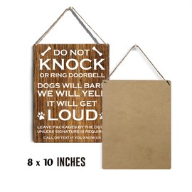 Do Not Knock or Ring Door Bell Sign Dog Lovers Signs Wall Decor Rustic Do Not Knock or Ring Doorbell Dogs Will Bark Wooden Hanging Sign Decoration for Home Door 8 x 10