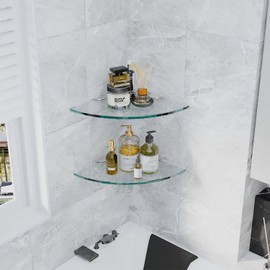 AlaKong 2 Sets Glass Shower Shelves - Corner Shower Shelf Organizer for Soap & Shampoo, Adhesive Bathroom Shelf, No Drilling