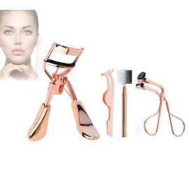 4PCS Eyelash Curler Tools Eyelashes Accessories beauty Makeup Tools Kits with Curling Eyelash Curler,Auxiliary Eyelash Trimmer,Eyebrow Comb and Eyelashes Tweezers Makeup Accessory for Ladies (Rose Golden1)