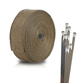 2 inch X 50 feet Titanium Exhaust Heat Wrap Roll with 8 Stainless Ties for Motorcycle Fiberglass Heat Shield Tape
