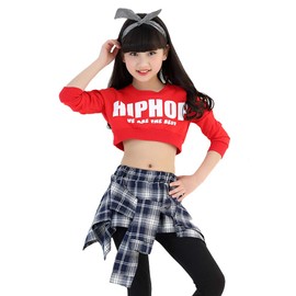 LOLANTA Girls Hip Hop Street Dance Costumes Jazz Outfit Kids Cropped Tops+Culottes Pantskirts Set (Blue, 6x-7)