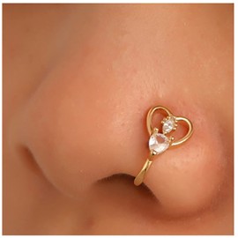 Andelaisi Punk Crystal Heart Nose Ring Vintage CZ Heart Fake Nose Ring Gold Heart Nose Cuff Hoop Ring Non Pierced Nose Ring Gothic Clip On Nose Ring Jewelry for Women