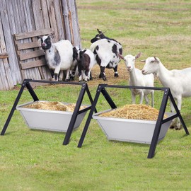 ZHEQOGZH Stainless Steel Goat Trough Feeder 2 Pack 23" Long Portable Livestock Feeding Troughs for Animals - Heavy Duty Metal Large Feed Trough and Goat Feeder for Sheep Pig Dog