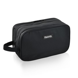 Kulturbeutel Damen Herren, 8.1L wasserdichte Kosmetiktasche mit großem Stauraum, praktische Toilettentasche für Reisen Camping, Hängend, doppelte Reißverschlussöffnung (Schwarz, 30x14.5x18 cm)