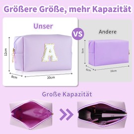 MSQ Personalisierte Make-up Tasche für Frauen,A-Z Initialen wasserfeste Reise Kosmetiktasche aus Leder,Geburtstagsgeschenk für Frauen und Mädchen (Buchstaben A) Lila