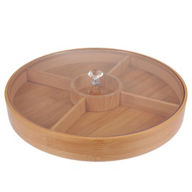DOITOOL Snack Serving Tray with Lid Wooden Veggie Tray Sectional Compartment Bamboo Tray Nut and Candy Plates