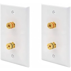 VCE UL-Listed Speaker Wall Plate Gold-Plated, 2-Port Keystone Wall Plate with Banana Jack Binding Post Keystone Jack Insert for Speakers, 2 Pack