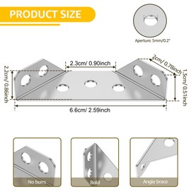FTONOM5 20Pcs Universal Stainless Steel Furniture Corner Connector Angle Metal Pergola Corner Brackets for Wood Triangle Support Frame Corner Bracket with 140 Screws