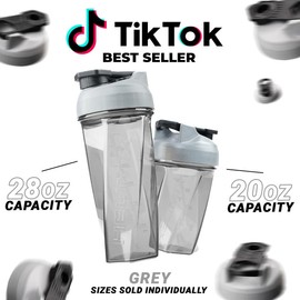 HELIMIX Blender Shaker Bottle Made in USA No Whisk Ball Needed:_Cement Gray_20oz