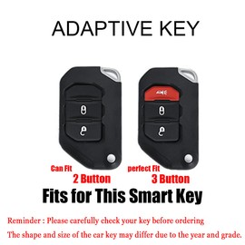 HIBEYO Leather Key Fob Cover for Jeep Wrangler JL JLU Gladiator 4XE 2018-2021 Accessories with Keychains Folding 3 Button Key Case for Jeep Wrangler Zinc Alloy Key Holder -A Keychain Black