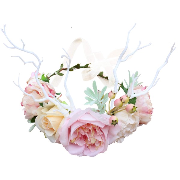 Vivivalue Adjustable Flower Headband Flower Garland Crown Halo Headpiece Boho with Bow Wedding Festival Party -