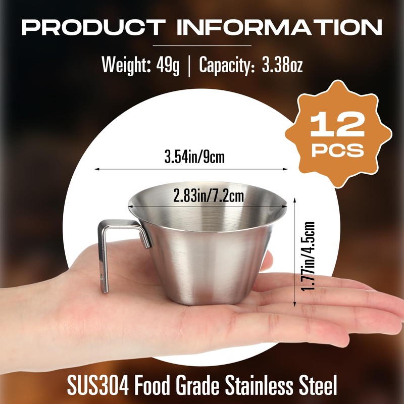 Honeydak 12 Pcs Stainless Steel Espresso Shot Cup 3.4 oz/