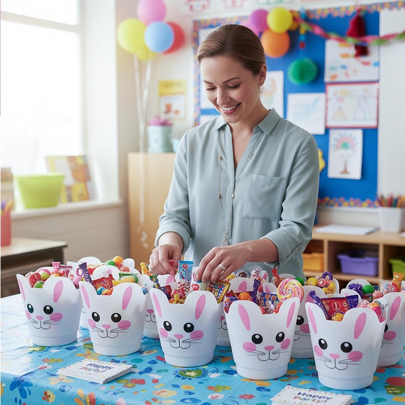 Fun Express 7" x 8" Bunny-Shaped Easter White Plastic Buckets