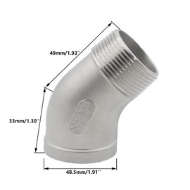 TTZEZE 2PCS 304 Stainless Steel 45 Degree Elbow Fittings, Heavy Duty Premium Metal Plumbing Thread Pipe Fitting, Male to Female NPT (1 1/4'' x 1 1/4'')