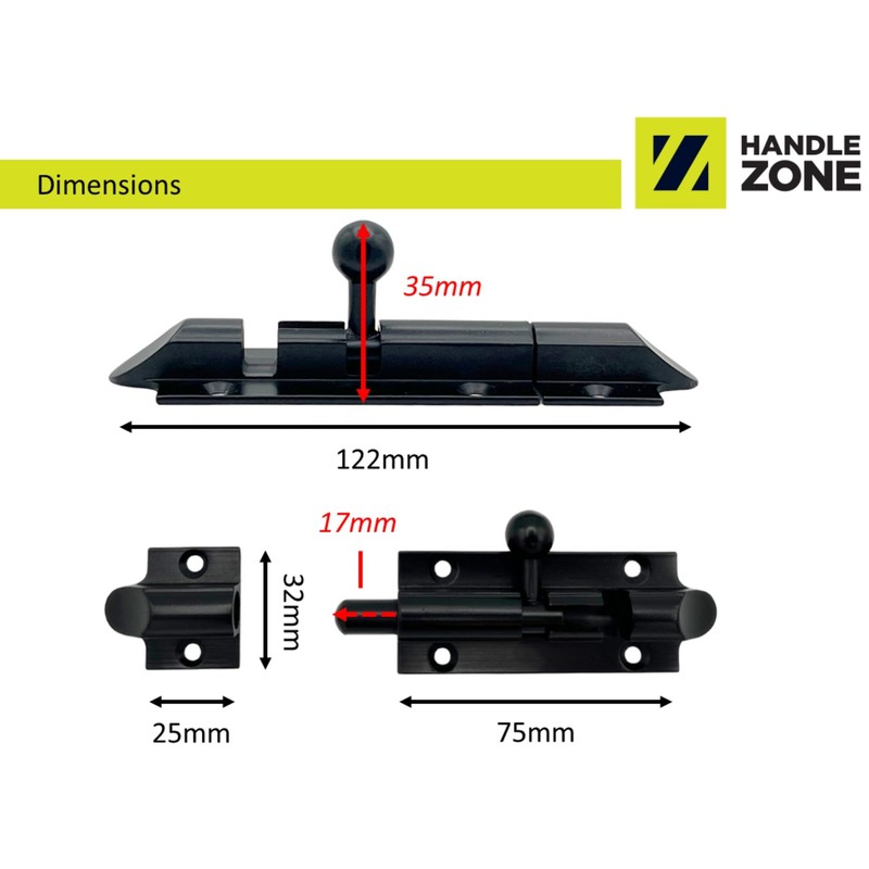 HANDLEZONE® 2 Pack Bell Shaped Premium Sliding Door Bolt, Sturdy