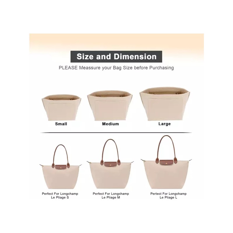 Longchamp 롱샹 르 플리지 S 핸드백용 펠트 지갑 정리함 삽입물(작은