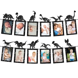 KatchOn, Glitter Black Dinosaur Photo Banner - 10 Feet, Pre- Strung | Happy Birthday Dinosaur Banner for Dinosaur Birthday Decorations | Dinosaur Photo Backdrop, Dinosaur First Birthday Decorations