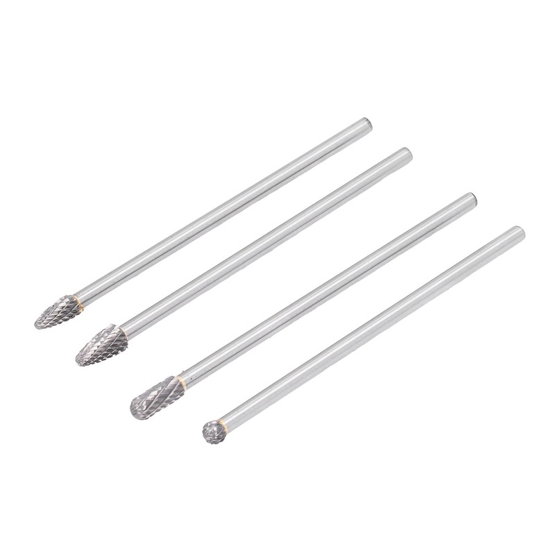 4Pcs Extended Carbide Rotating Burr Set 1/4in Shank Tungsten Steel
