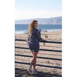 DAIMARAN Malibu Women's Two-Piece Set Striped Jacket + Mini Skirt Blue White S