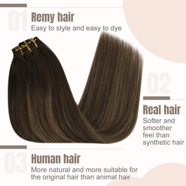 Fshine Balayage Extensions, Real Hair Clip, Dark Brown, Silky Straight Hair Extensions, 120 g, 45 cm, Hair Extension Clips, 7 Pieces, Dark Brown to Maroon, Balayage, Extensions