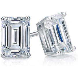 2Ct Emerald Cut Simulated Diamond Women's Solitaire Stud Earrings 925 Sterling Silver Push Back, Sterling Silver, Diamond