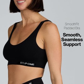 STEP ONE Smoothfit Bra. Ultra-Soft Women's Everyday Bra, Lifts & Supports and Feels Invisible on, Breathable Bamboo Moisture Wicking with Removable Cups Black M
