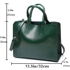 FiveloveTwo Womens Ladies Vintage Solid Color Handbags and Purses PU Leather Top-handle Satchel Hobo Crossbody Totes Shoulder Bags Green