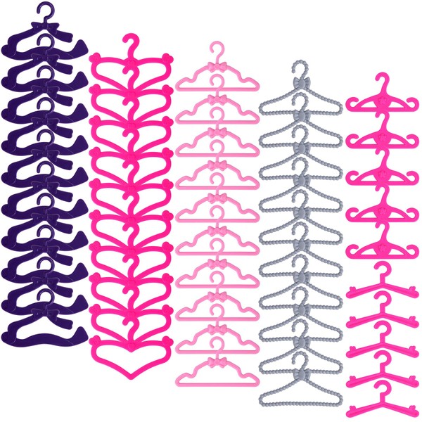 JANYUN 50 Packs Small Doll Cloth Hangers for 11.5 inch Girl Dolls for Plastic Hanging Dress Closet Accessories, Mixed Packaging