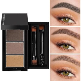 Polvos Para Cejas, 3 colores con Pincel Y Espejo, Relleno De Cejas Para Dar Forma A Las Cejas Naturales, Eyebrow Powder Serie Marrón oscuro/claro, Color para Cejas de Larga Duración y Impermeable