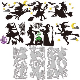 GLOBLELAND Witch Broomstick Silhouette Cutting Dies for DIY Scrapbooking Metal Witch Festival Cut Dies Black Cat Bat Die Cuts for Card Making Embossing Photo Album Craft Decor