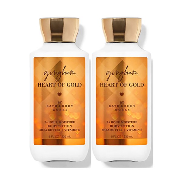 Bath and Body Works Gingham Heart of Gold Super Smooth Body Lotion Sets Gift For Women 8 Oz -2 Pack (Gingham Heart of Gold)