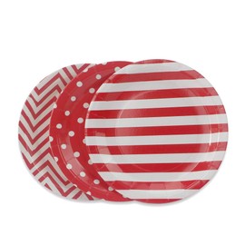 Dulousia Red Party Paper Plates 36pcs - 9inch Biodegradable Round Plates Polka Dot Stripe Chevron for Cakes, Dessert, Snack, Fruits