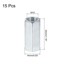 uxcell M10x1mm Coupling Nuts, 15 Pcs Carbon Steel Galvanized Hex Rod Coupling Nuts Threaded Rod Connectors 30mm, for Industrial Construction Fasteners, White