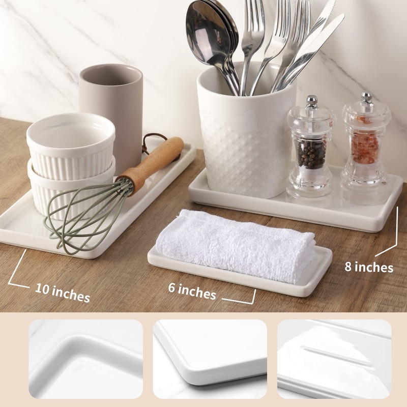 Gurygo 6" Small Ceramic Bathroom Tray for Kitchen Counter -