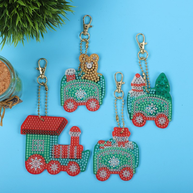 4Pcs Diamond Painting Keychain DIY Luggage Ornaments Art Crafts Christmas