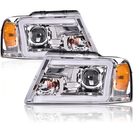 G-PLUS LED DRL Headlights, Compatible with 2004-2008 Ford F150, Compatible with 06-08 Lincoln Mark Lt(NOT Fit for 04 F150 Heritage/Flareside Beds Models), Clear lens Chrome Housing Amber Reflector