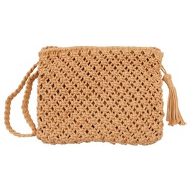 WANGCL Women's Summer Beach Straw Bags with Tassel Mini Straw Handbags with Zip Fabric Handmade Crossbody Bag Bohemian Shoulder Bag (Brown), brown