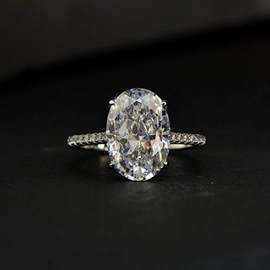 5 Carat Large Oval Shaped Solitaire White Gold Rose Gold Engagement Wedding Fashion Ring for Women, Radiant Cut Ring, Cubic Zirconia Moissanite Rings, AAA Grade Lab Created Brilliant Cut Commitment Ring